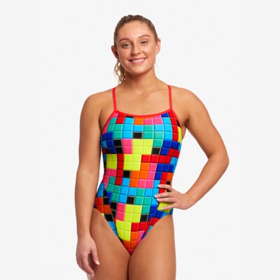 Blocked Ladies Single Strap One Piece