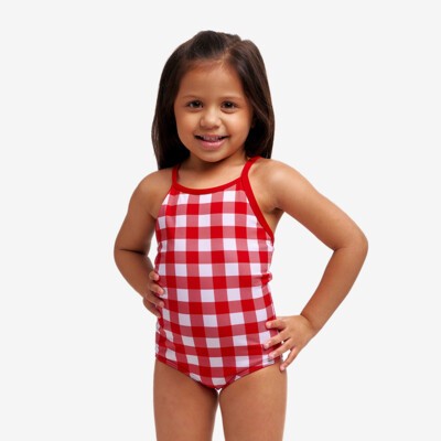 Red Checker Toddler Girl's Printed One Piece