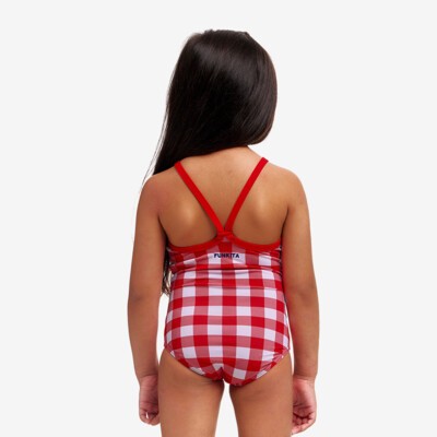 Red Checker Toddler Girl's Printed One Piece