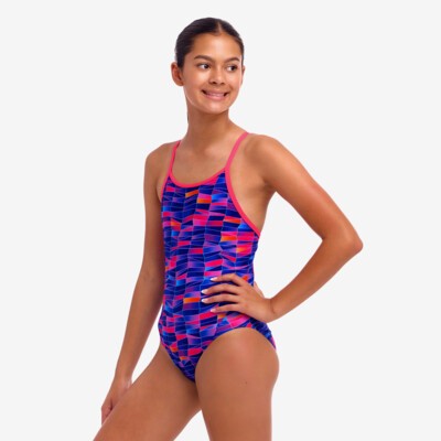 Warped Waves Girl's Diamond Back One Piece