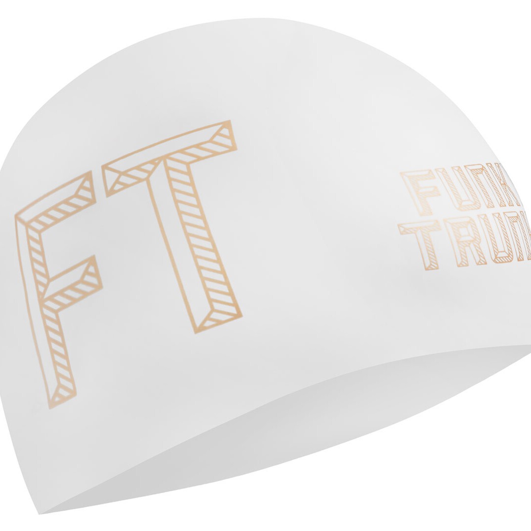 Stencilled White  Seamless Silicone Swimming Cap