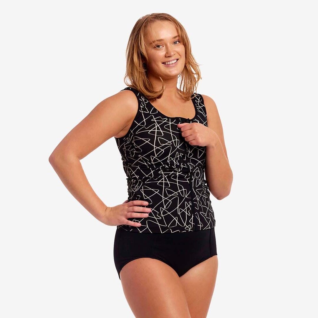 Texta Mess Ladies Zip Front Tankini