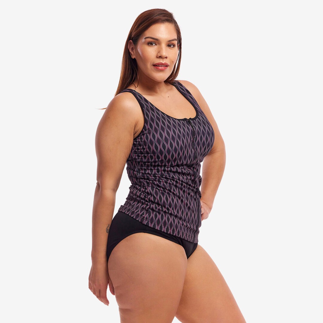 Curvy Queen Ladies Zip Front Tankini