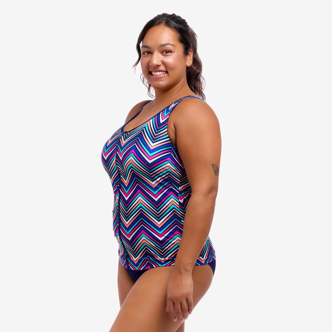 Point Out Ladies Zip Front Tankini