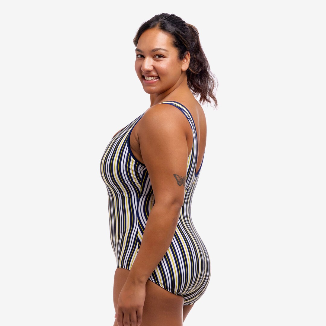 Admiralty Stripe Ladies Zip Front One Piece
